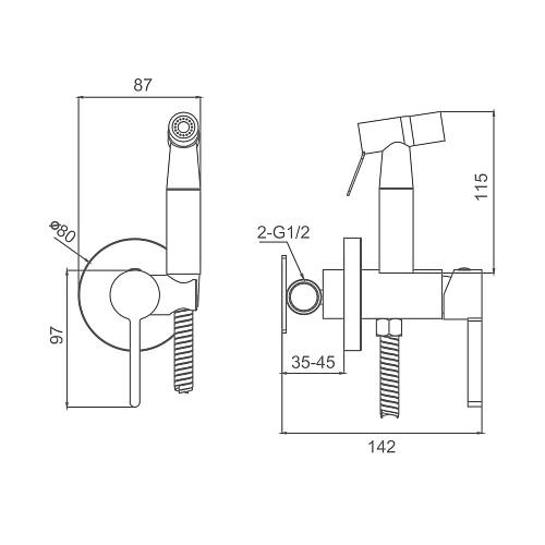 Гигиенический душ Splenka S221.52.05 встраиваемый, сатин Гигиенический душ Splenka S221.52.05 встраиваемый, сатин