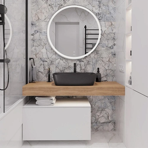 Комплект мебели STWORKI Ольборг 120 столешница дуб французский, без отверстий, с тумбой 80, с ракови 542606 Комплект мебели STWORKI Ольборг 120 столешница дуб французский, без отверстий, с тумбой 80, с ракови 542606