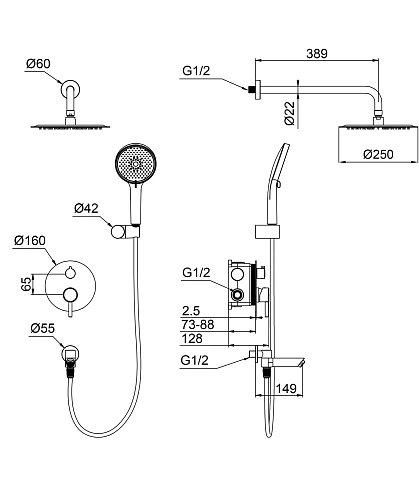 Душевая система Wonzon & Woghand SOLO встраиваемая, темный графит (WW-939032-BGM) Душевая система Wonzon & Woghand SOLO встраиваемая, темный графит (WW-939032-BGM)