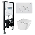Комплект унитаза ABBER Rechteck AC1220TC белый, с закрытым дном с инсталляцией AC0105 и кнопкой AC0121MW белая матовая Комплект унитаза ABBER Rechteck AC1220TC белый, с закрытым дном с инсталляцией AC0105 и кнопкой AC0121MW белая матовая