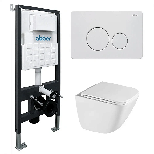 Комплект унитаза ABBER Rechteck AC1220TC белый, с закрытым дном с инсталляцией AC0105 и кнопкой AC0121MW белая матовая Комплект унитаза ABBER Rechteck AC1220TC белый, с закрытым дном с инсталляцией AC0105 и кнопкой AC0121MW белая матовая