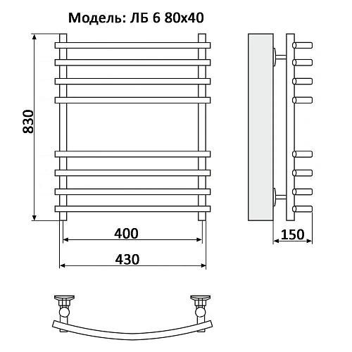 Полотенцесушитель водяной Ника BAMBOO ЛБ-6 80/40 Полотенцесушитель водяной Ника BAMBOO ЛБ-6 80/40