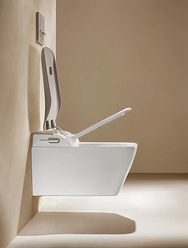 Унитаз подвесной ARROW AKB2130H с крышкой, со смарт функциями, белый/бежевый Унитаз подвесной ARROW AKB2130H с крышкой, со смарт функциями, белый/бежевый