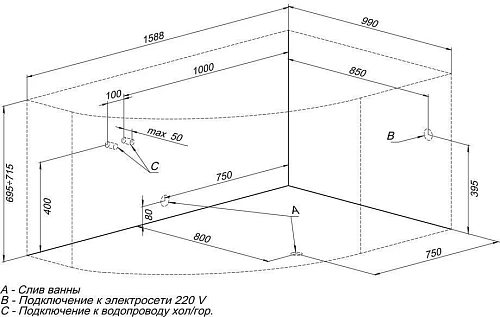 Акриловая ванна Aquanet Capri 160x100 R с каркасом 00205386 Акриловая ванна Aquanet Capri 160x100 R с каркасом 00205386