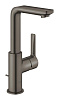 Картинка анонса товара «смеситель для раковины grohe lineare new однорычажный, высокий излив, со сливным гарнитуром, темный  23296al1»