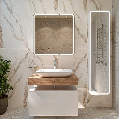 Зеркальный шкаф STWORKI Ольборг МВК079 80, с подсветкой, навесной, белый, прямоугольный, в стиле лоф 541601 Зеркальный шкаф STWORKI Ольборг МВК079 80, с подсветкой, навесной, белый, прямоугольный, в стиле лоф 541601