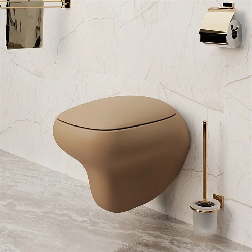 Унитаз подвесной Diamond 123T20501R (530x405x375) бежевый матовый безободковый без сиденья Унитаз подвесной Diamond 123T20501R (530x405x375) бежевый матовый безободковый без сиденья