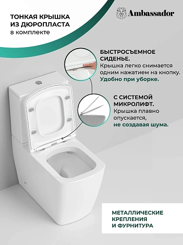 Унитаз напольный Ambassador Kingston 147K19001RS (650x360x810) безободковый, с тонкой крышкой Унитаз напольный Ambassador Kingston 147K19001RS (650x360x810) безободковый, с тонкой крышкой