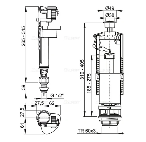 Арматура для бачка AlcaPlast SA2000S 1/2 CHROM SA2000S 1/2" CHROM Арматура для бачка AlcaPlast SA2000S 1/2 CHROM SA2000S 1/2" CHROM