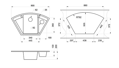 Кухонная мойка Granula 9001, АРКТИК (БЕЛЫЙ), кварц 890х490 Кухонная мойка Granula 9001, АРКТИК (БЕЛЫЙ), кварц 890х490